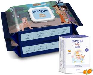 BUMTUM Chota Bheem Gentle Moisturizing Wet Wipes With Lid-144 Pcs. & Baby Soap 50 Gram