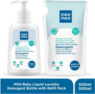 MeeMee Mild Baby Liquid Laundry Detergent Bottle (500ml) with Refill Pack (500ml)
