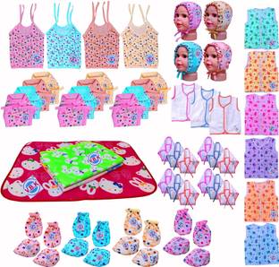 V.B.K Baby Clothes Set With Jabla, Mitten Booties, Nappy and Cap, 0 to 6 Months