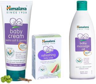 HIMALAYA Baby Cream 100ml, Refreshing Soap 75g & Massage Oil 200ml - Combo of 3