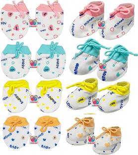 Bigbought Newborn Baby Mittens and Booties Combo Set – 4 Pairs | 100% Soft Cotton