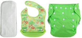 TINNY TOTS Baby Reusable Adjustable Cloth Diaper With Insert & Detachable Feeding Bib(G)