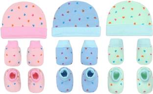 Diptchy Enterprises New Born Baby Infant Soft Cotton Mitten Sets with Cap and Booties