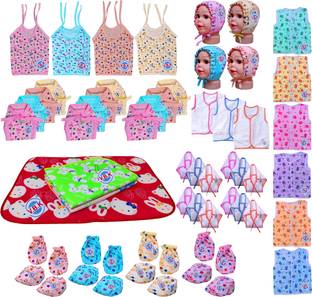 V.B.K Baby Clothes Set With Jabla, Mitten Booties, Nappy and Cap, 0 to 6 Months