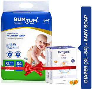 BUMTUM X-Large Baby Diaper Pants (7 to 12 Kg) 54Pcs + Baby Soap (50Gram) Super Combo