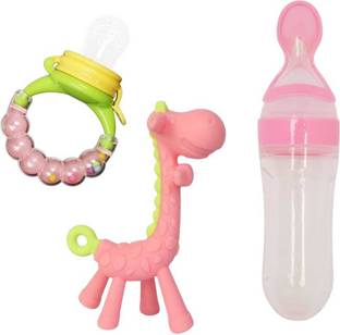 CHILD CHIC 90ML Silicone Squeeze Feeding Spoon Milk Cereal Bottle,Fruit Nibbler and Teether