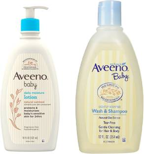 Aveeno Baby Wash & Shampoo 354 ml And Baby Moisturizing Lotion 532 ml (combo)