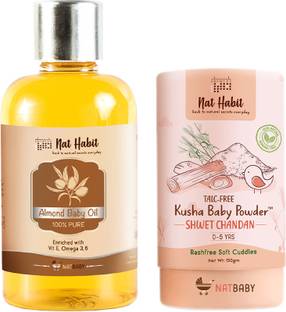 Nat Habit 100% Pure Almond Baby Massage Oil + Baby Powder Shweet Chandan