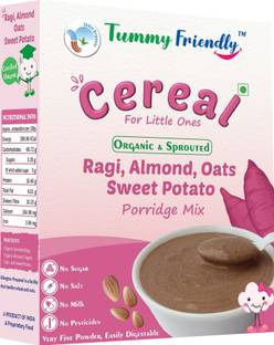 TummyFriendly Foods USDA Certified Organic Sprouted Ragi, Almond, Oats, Sweet Potato Porridge Mix | Made of Sprouted Whole Grain Ragi | Rich in Calcium, Iron, Healthy-Fat, Fibre & Micro-Nutrients |200g Cereal
