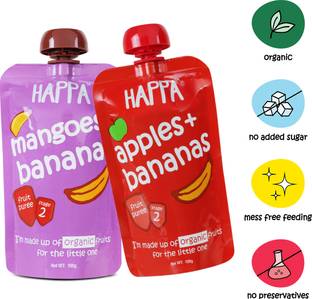 Happa Organic Baby Food- Fruit Puree- Apple Banana, Mango Banana Cereal