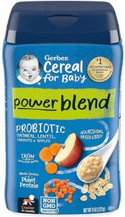 GERBER Power Blend Baby Cereal, Probiotic with Oatmeal, Lentil, Carrots & Apples Cereal