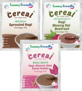 TummyFriendly Foods USDA Certified Ragi Porridge Mixes - Stage1, Stage2, Stage3 | Rich in Calcium, Iron, Fibre & Micro-Nutrients |3 Packs, 50g Each Cereal
