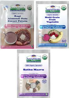 TummyFriendly Foods USDA Certified Stage3 Porridge Mixes Trial Packs - Ragi, Sathu Maavu, MultiGrain | Organic Baby Food for 8 Months Old Baby |3 Packs, 50g Each Cereal