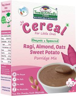 TummyFriendly Foods USDA Certified Organic Sprouted Ragi, Almond, Oats, Sweet Potato Porridge Mix | Made of Sprouted Whole Grain Ragi | Rich in Calcium, Iron, Healthy-Fat, Fibre & Micro-Nutrients |200g Cereal
