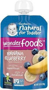 GERBER Natural for Toddler Wonder Foods Banana Blueberry Baby Puree, US-made Cereal