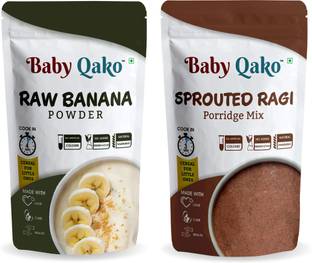 BABY QAKO Cereal 500G Combo Pack | Baby Food, Sprouted Ragi & Banana Porridge | Instant Cereal