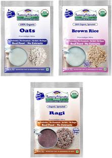 TummyFriendly Foods Certified USDA Organic Stage1 Sprouted Porridge Mixes Trial Packs Sprouted Ragi, Sprouted Brown Rice and Oats | 50g Each, Cereal