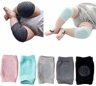 J M FASHION Baby Knee Pads for Kids Safety Crawling, Anti-Slip Padded Stretchable Elastic Elbow Safety Leg Warmer Knee Support Protector Grey Baby Knee Pads