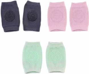 SYGA Set of 3 Baby Crawling Knee Pad Non-Slip Knee Pads Point Glue Non-Slip Crawling Socks Dark Grey, Pink, Light Blue Baby Knee Pads