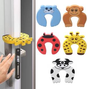 SYGA 5 Pcs Children Safety No Finger Pinch Foam Door Stopper. Colorful Cartoon Animal Cushion - Ramdom Bundled Baby Child Kid Cushiony Finger Hand Safety, Curve Shaped Door Stop Guard