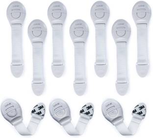 LuvLap Baby Safety Furniture Locks, Pack of 10 ; Adjustable and Flexible with 3M Adhesive