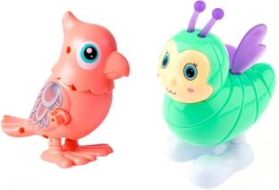 Globular Colourful Key Operated Wind Up Jumping Parrot Bee Combo Toy for Kids (Pack of 2) Rattle