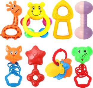 Kidsbuddy Infant Colourful Plastic Non Toxic Set Of 8 Attractive Rattles For New Borns Rattle