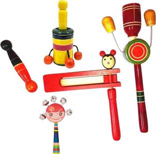 Toys Ka Story Non Toxic Toys for New Born Baby Wooden Colorful Rattle