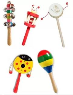 Rainbowstore Tradtional wooden hand made Sound making Rattles for babies (set of 5) Rattle