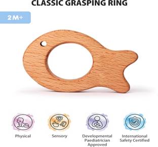 Intellibaby Premium Classic Grasping Ring | Montessori Rattle for Babies | Wooden Rattle
