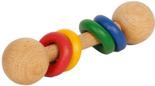 little ginnie Wooden Baby Rattle | Montessori Dumbbell Rattle For Age 6+ Months Babies Rattle
