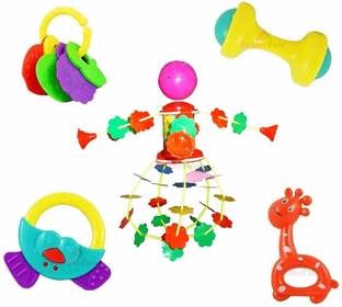 ROSEFAIR Rattles for Little Babies 4 Cute Toys with Musical Merry Go Round Toy Rattle