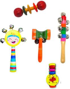 Little Mind Wooden Hand Crafted Toys Rattle Set for Kids, - Pack of 4 Rattle