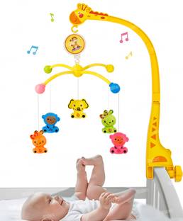FIDDLERZ Musical Wind up Cot Mobile Bed Ring with Hanging Toys, Soft Soothing Music Rattle