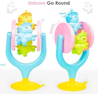 zokato Unicorn Go Round Highchair Spinning Merry Go Round Toy Rattle