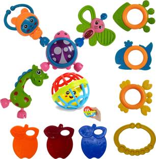toddlers buddy 12 Colorful Attractive Plastic,Shake Rattal+teether NewBorn Infant Rattle