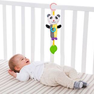 Baby Moo Panda White Hanging Toy With Teether Plush Animal C-Clip Ring Rattle