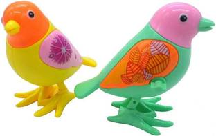 IndusBay Pack of 2 , Key Operated Jumping Bird Wind up Flipping Animal Toy for Kids Rattle