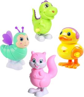 TRU TOYS Key Operated Wind Up Jumps Moves Rotate Animal Bird Toy, Pack 4 Random Combo Rattle