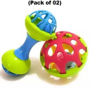 Kids Big Size Non Toxic Soft Ball and Dumbbell Bell Teether Combo Rattle Toy 02 Ps. Rattle
