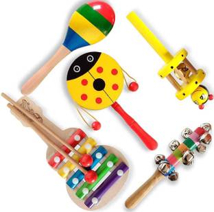 Little Mind Wooden Rattle Set with 5-Note Xylophone for Infants and Toddlers Rattle