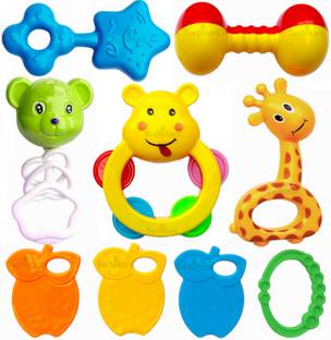 TechHark Colorful Attractive Plastic Non Toxic, Shake & Grab Rattle and Soothing Teether for New Born and Infants Rattle