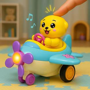 Kidzoy Cute Animal Musical Airplane Toys for Kids with Lights, Press and Go Function Rattle