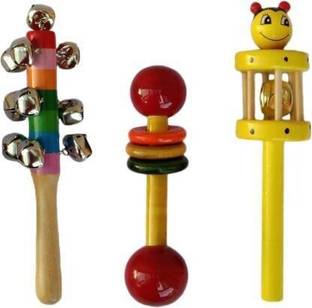 KAARPAAGAA INC Multi color set of 3 wooden baby rattles for new born babies to 2 year babies Rattle (Multicolor) Rattle