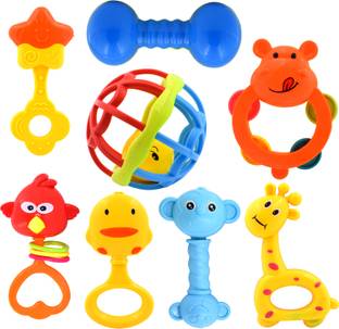 WISHKEY Set of 8 Pcs with Various Exciting Toys for New Borns & Infants Rattle Rattle