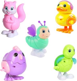 TRU TOYS Key Operated Wind Up Jumps Moves Rotate Animal Bird Toy, Pack 5 Random Combo Rattle
