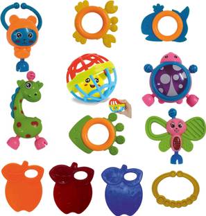 toddlers buddy 12 Colorful Attractive Plastic,Shake Rattal+teether NewBorn Infant Rattle