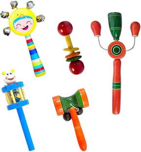 Little Mind wooden rattle toys for baby, infants/new born babies (0 to 12 Month) -set of 6 Rattle