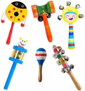Little Mind Simple Day Wooden Sound Making Rattle Set For Kids Pack of 6 Rattle