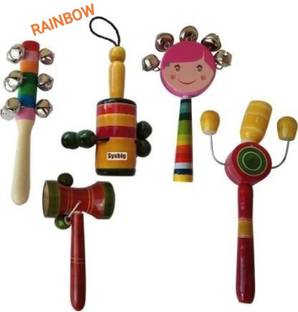 RAINBOW Handmade wood rattles (set of 5)multicolor Rattle
